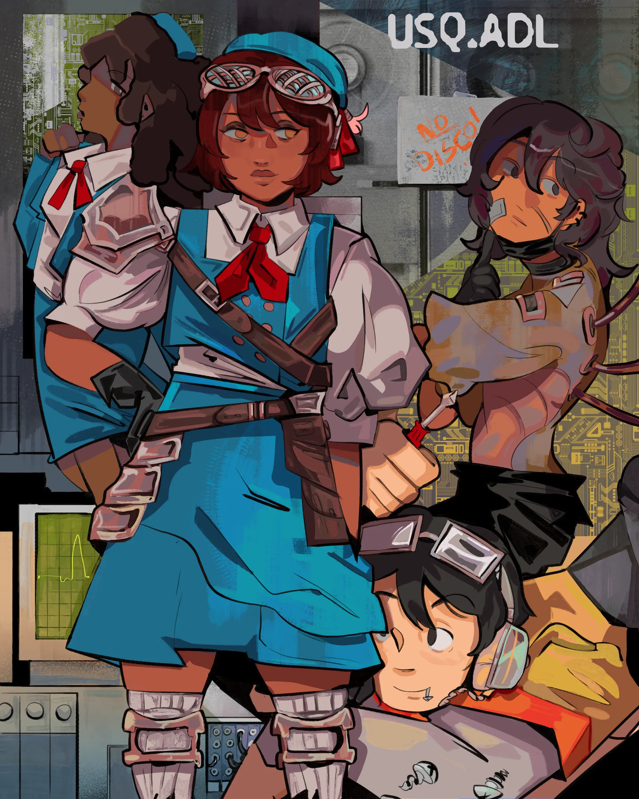 2024/ USQADL (OC) - Helvi, Desa (right), Anima (upper left), and Caerwyn (lower left). Only art i have of them alltogether lol