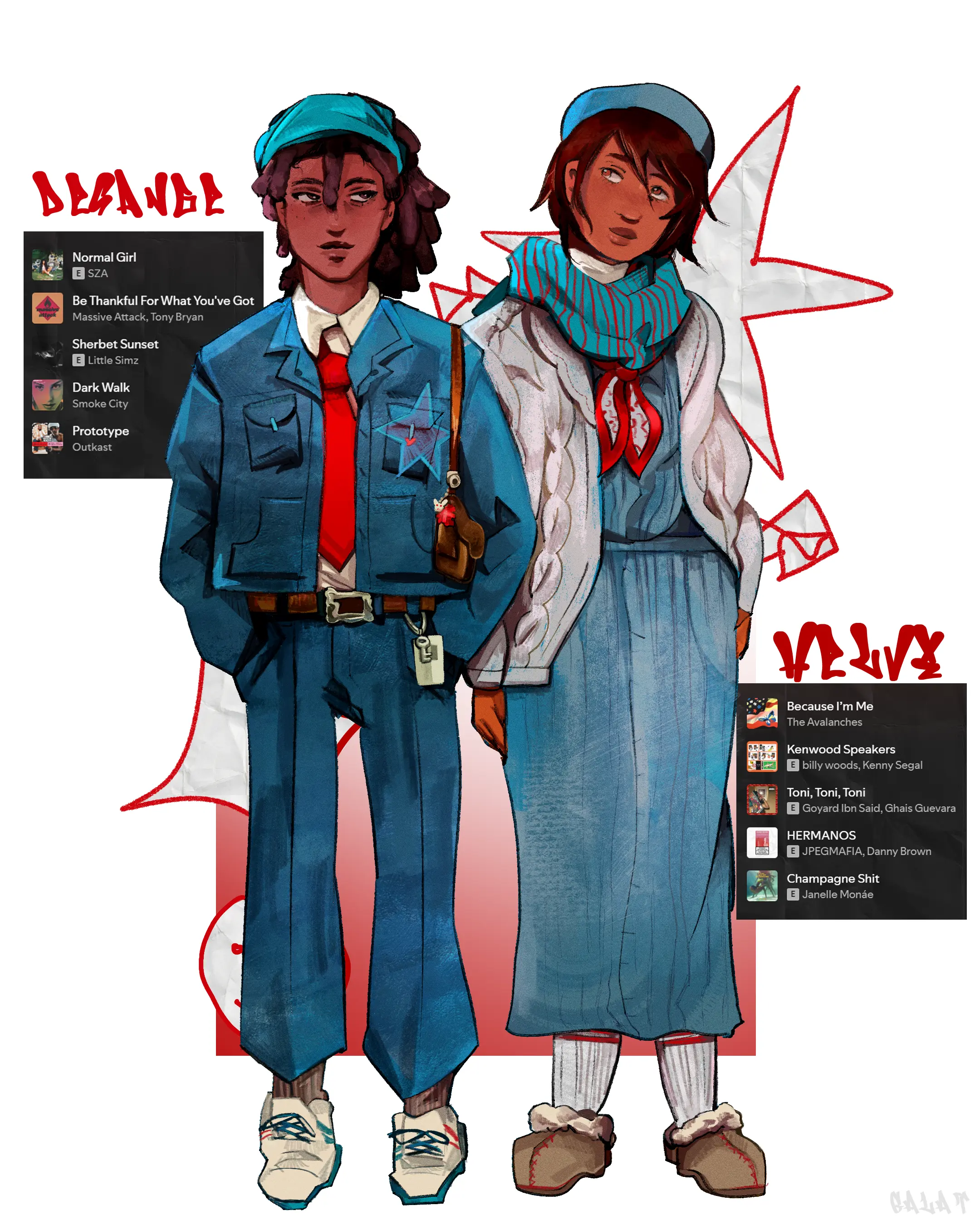 2025/ USQADL (OC) - Desa and Helvi, modern-y au again w 5 songs that match them